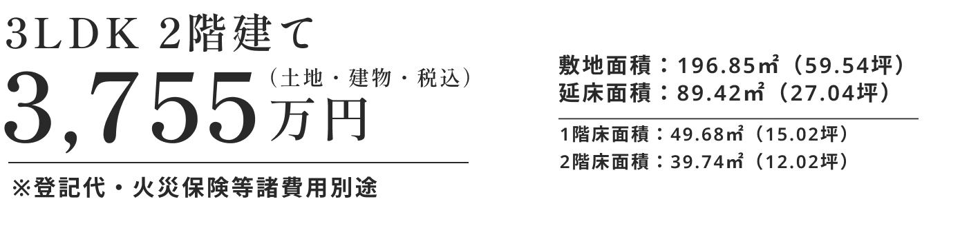 3LDK 2階建て 3755万円